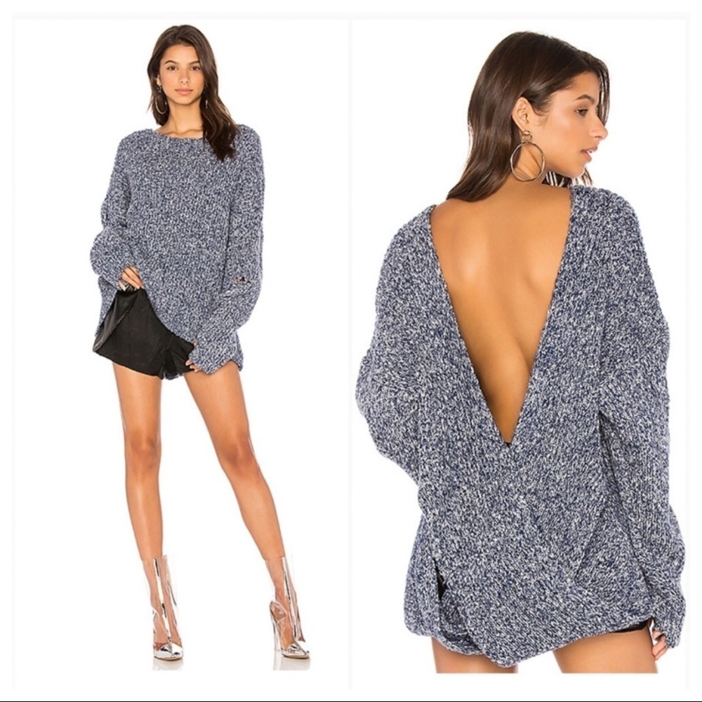 NWT! WILDFOX Solid Knit V-Back Sweater Galaxy Blue